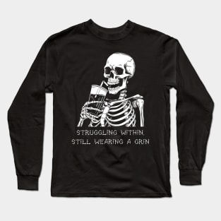 Funny Skeleton Lazy Costume Goth Men Women Funny Halloween Long Sleeve T-Shirt